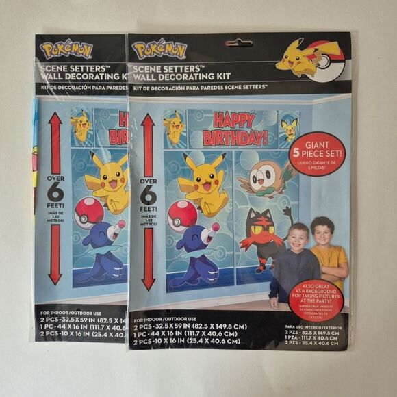 Pokemon Happy Birthday Giant Scene Setters Wall Decorating Kit Set of 2 NEW - Picture 1 of 7